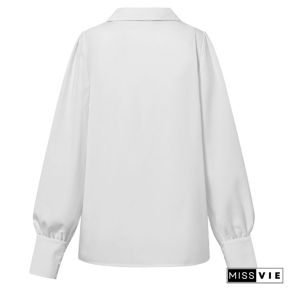 Spring Autumn Women Long Sleeve Blouse Lapel Collar OL Elegant Casual Office Shirt Plus Size Tops