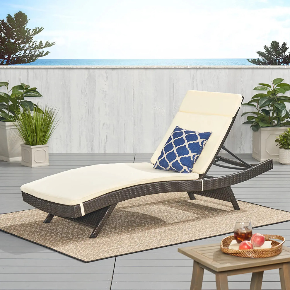 Outdoor Chaise Lounge  Curved Aluminum Frame With Wicker Cover  ampCushioned Seat   Tropical   Outdoor Chaise Lounges   by Decor Love  Houzz