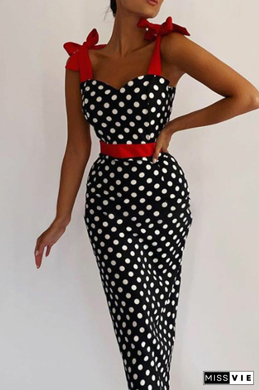 Elegant Polka Dot Contrast Off the Shoulder One Step Skirt Dresses