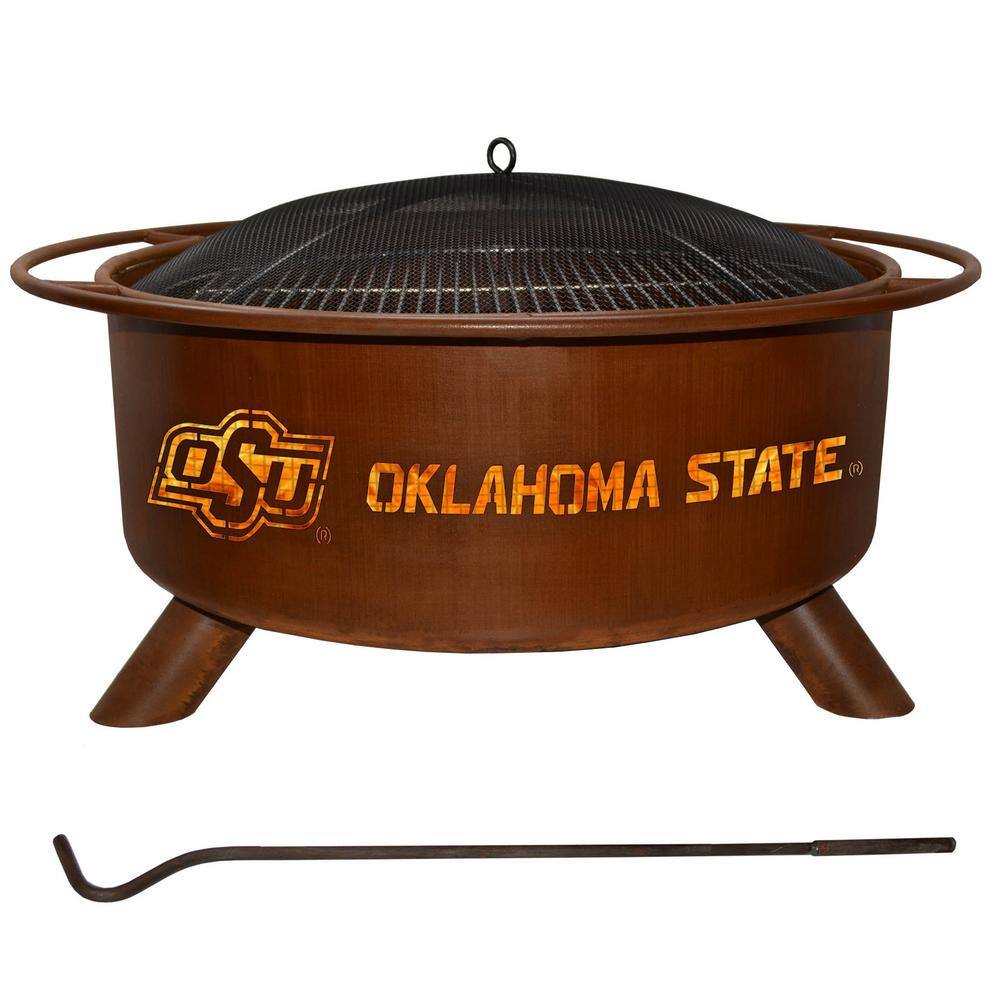 Oklahoma 29 in. x 18 in. Round Steel Wood Burning Fire Pit in Rust with Grill Poker Spark Screen and Cover F227