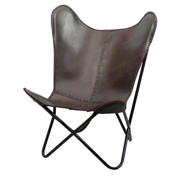 Carbon Loft Larkin Brown Leather Butterfly Chair