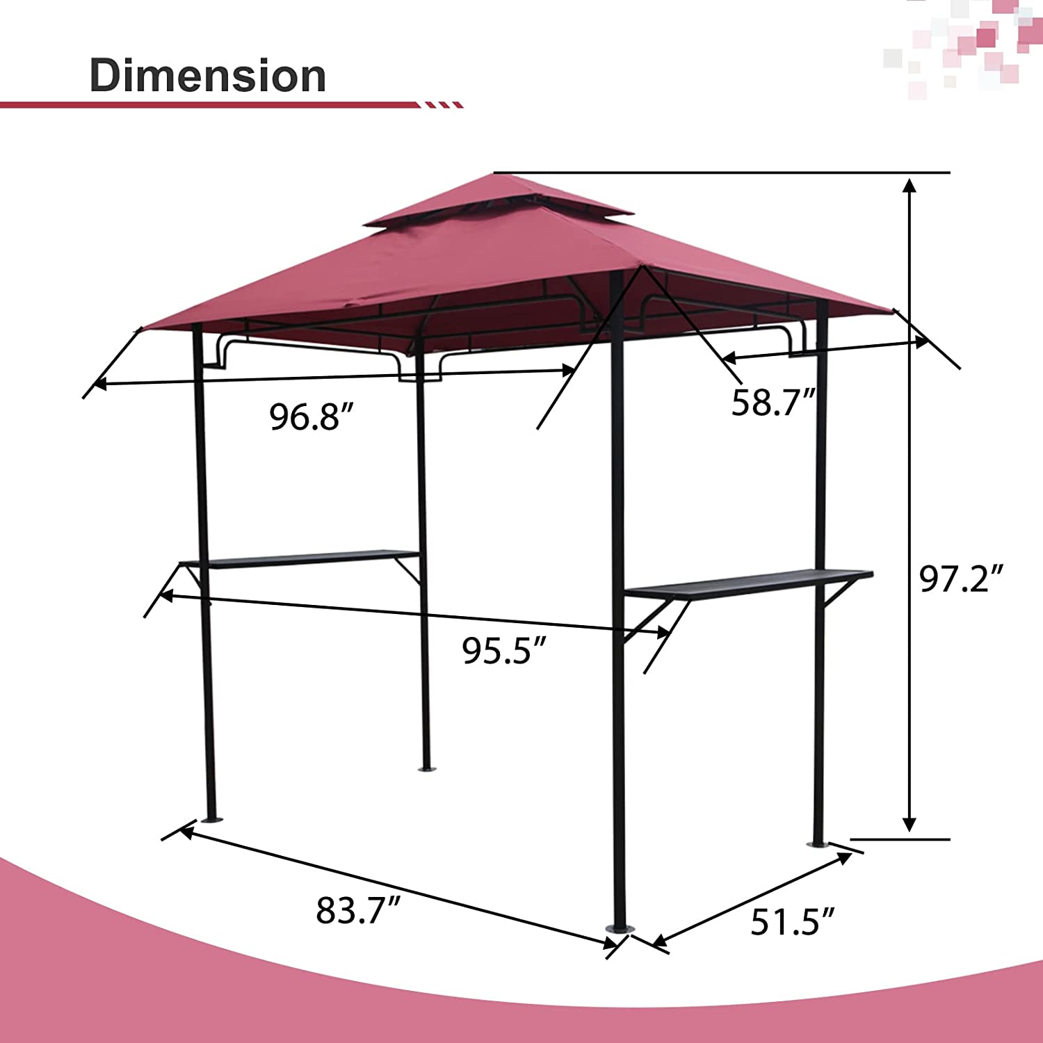 Grill Gazebo 8 x 5 Double Tiered Outdoor BBQ Grill Patio Canopy, Backyard Barbeque Tent with Extra Shelves, Red