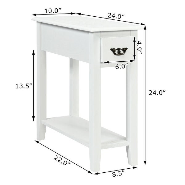 2 Tier End Bedside Sofa Side Table Narrow Nightstand - 24