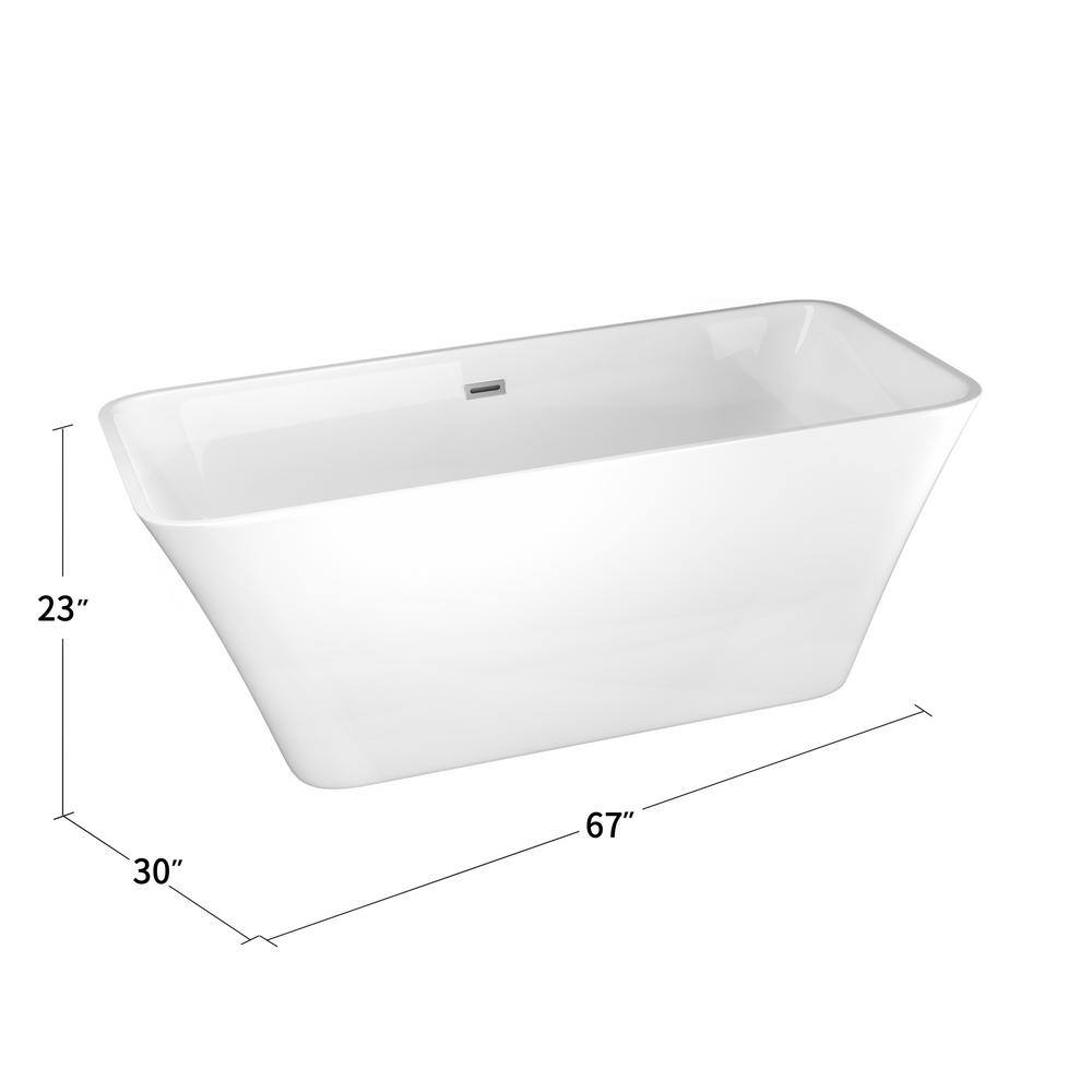 Stivier 67 in. Acrylic Flatbottom Non-Whirlpool Freestanding Soaking Bathtub in Glossy White 21A0107-67