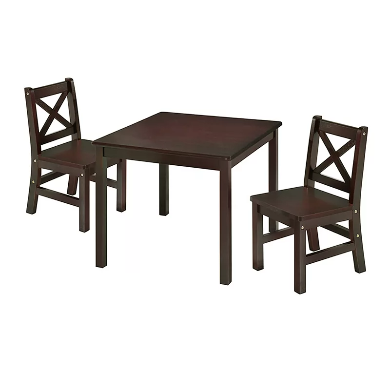 eHemco Solid Hard Wood Kids Table and X-Back Chairs， 3 Pieces Set