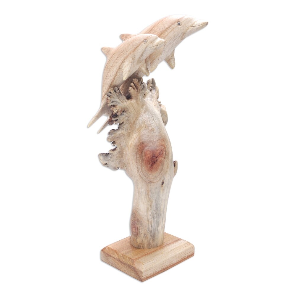 Novica Handmade Mother Dolphin Wood Sculpture