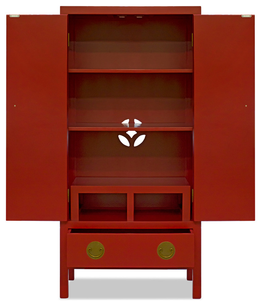 Red Elmwood Chinese Ming TV Armoire   Asian   Media Cabinets   by China Furniture and Arts  Houzz