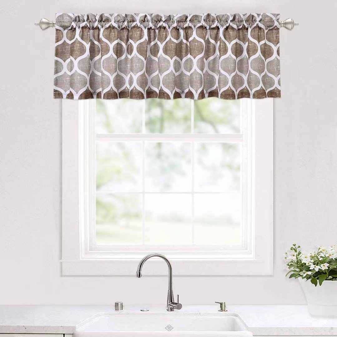 Haperlare Kitchen Valance Curtains 56W x 15L Moroccan Pattern Valance for Bathroom Blackout Cafe Valance Curtain， Taupe， 1 Panel