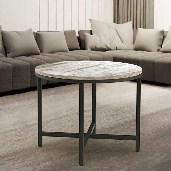 24 inches Round Coffee Table with Metal X-Base