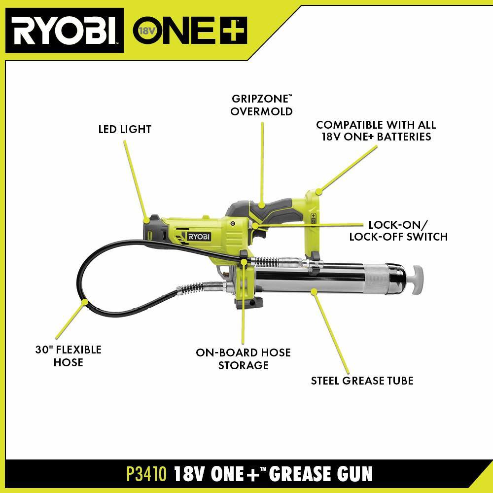 RYOBI ONE+ 18V Cordless Grease Gun with FREE 2.0 Ah Battery P3410-PBP006