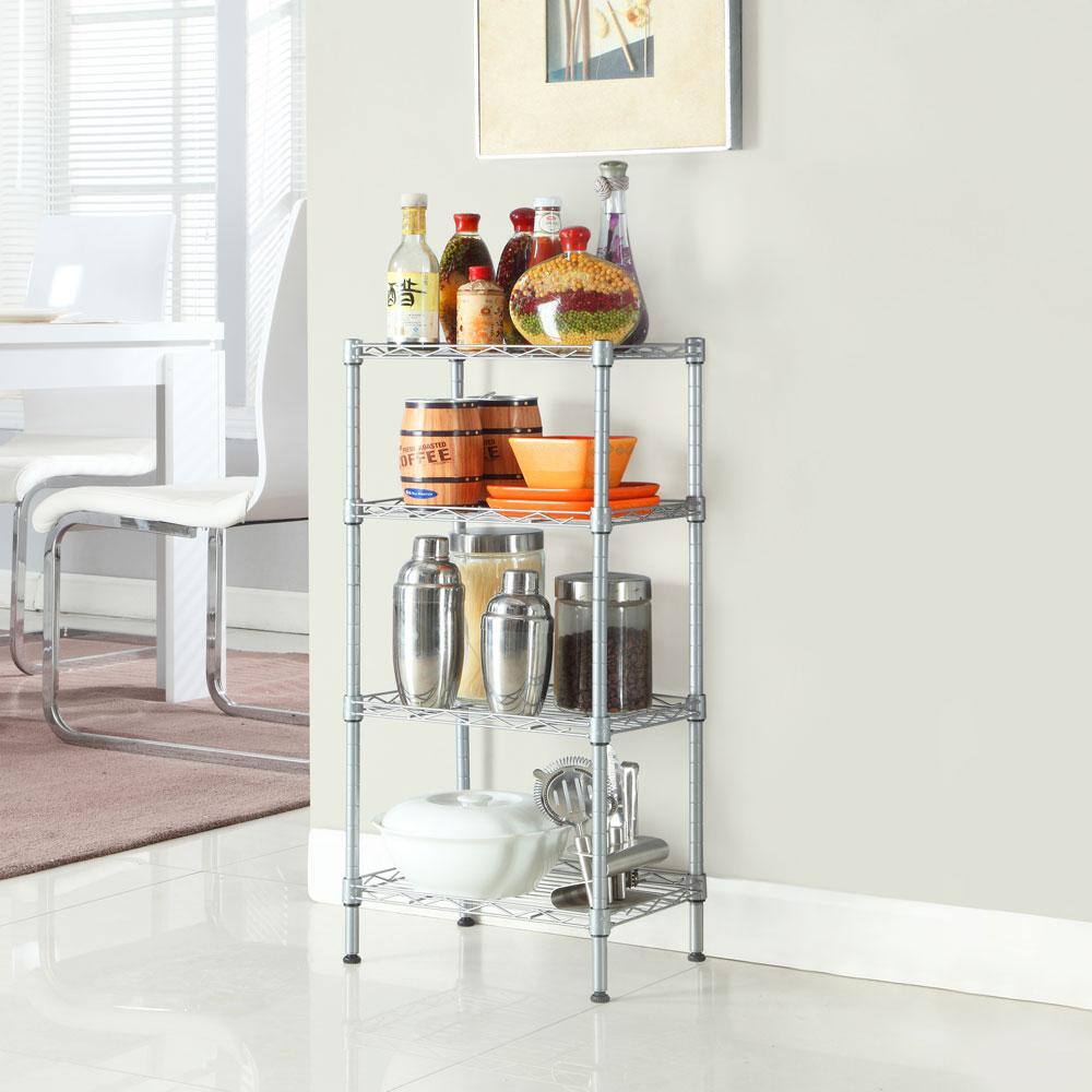 Karl home Silver 4-Tier Heavy Duty Steel Freestanding Garage Storage Shelving Unit (9.84 in. W x 31.5 in. H x 13.78 in. D) 302992573297