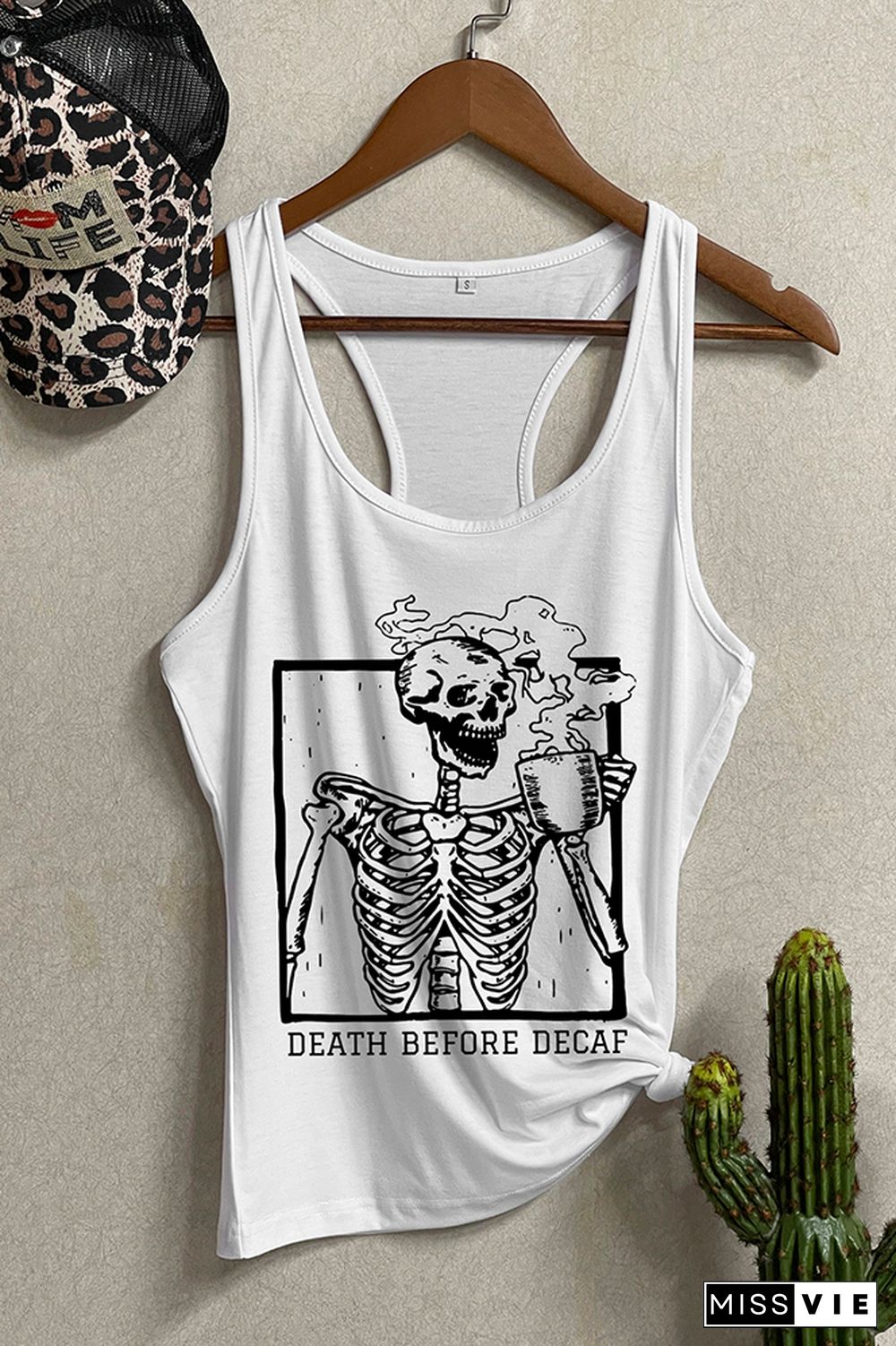 Skeleton Death Before Decaf Skeleton Drink Coffee Tank Top Wholesale