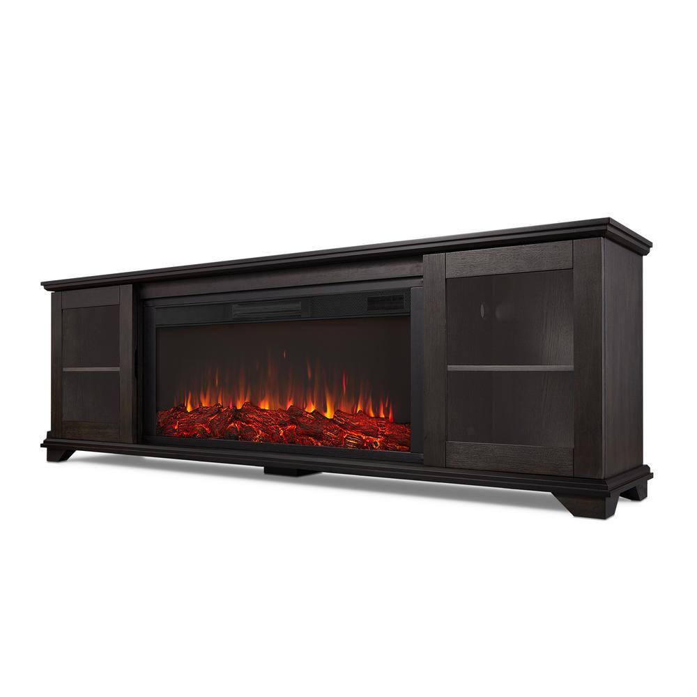 Real Flame Benjamin 81 in. Freestanding Wood Electric Fireplace TV Stand in Weathered Wood 5110E-WWD