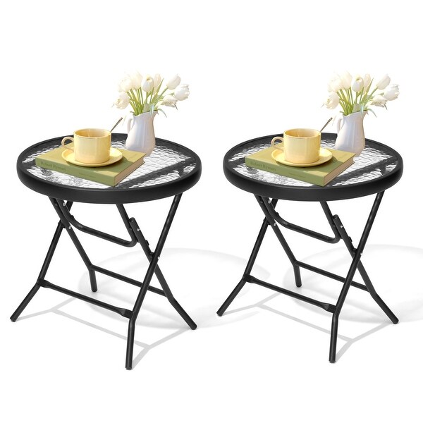 Outdoor Folding Tempered Glass Side Table Patio Bistro Coffee Table