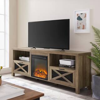 Walker Edison Furniture Company Abilene 70 in. Barnwood TV Stand with Electric Fireplace (Max tv size 78 in.) HD8105