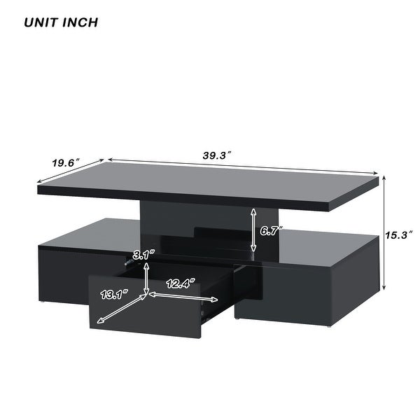 Modern Glossy Coffee Table with Plug-in 16 Colors LED Lighting