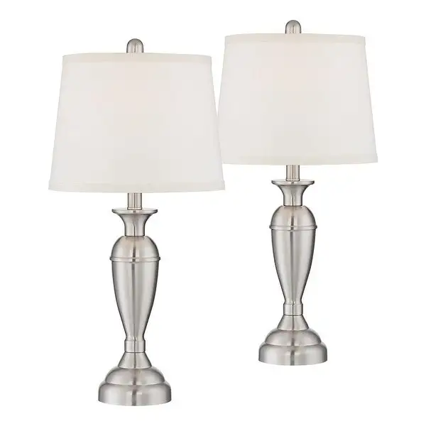 Set of 2 Modern Table Lamps Brushed Steel Silver - 12