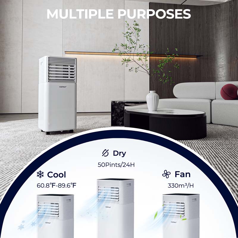 10000 BTU 3-in-1 Portable Air Conditioner Air Cooler Fan Dehumidifier with 4 Modes & 2 Speeds, Remote Control