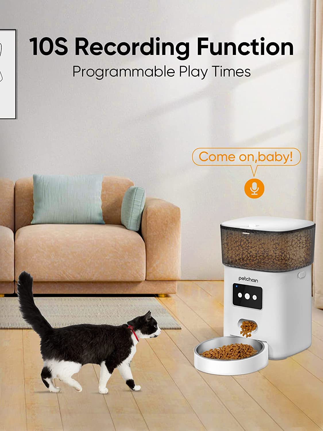 Automatic Cat Feeder， 4L WiFi Pet Food Dispenser for Cats and Dogs APP Control Auto Pet Feeder Up to 20 Portions15 Meals per Day， Low Food Alarm and 10s Voice Recorder for Pet