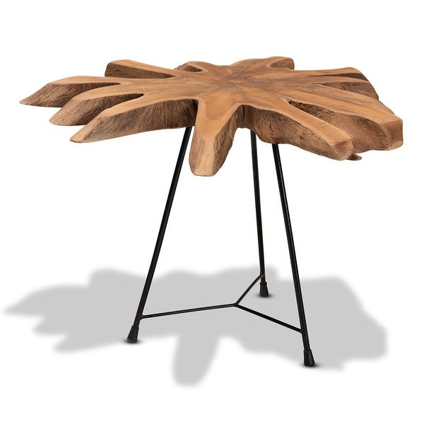 Merci Rustic Natural Brown End Table with Teak Tree Trunk Tabletop