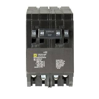 Square D Homeline (2) 15 Amp Single-Pole (1) 40 Amp 2-Pole Quad Tandem Circuit Breaker HOMT1515240CP