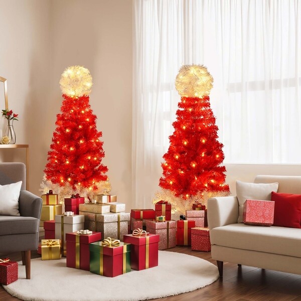 Lighted Santa Hat Style Christmas Tree Set with Warm White Lights