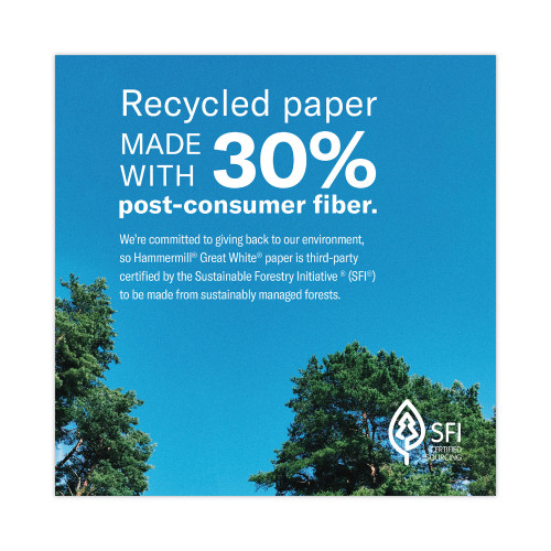 Hammermill Great White 30 Recycled Print Paper， 92 Bright， 20lb， 8.5 x 11， White， 500 Sheets/Ream， 10 Reams/Carton (86700)