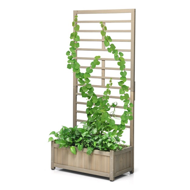 Wood Planter Box With Trellis Plant Raised Bed For Flower Climbing For Garden Balcony Patio Yard