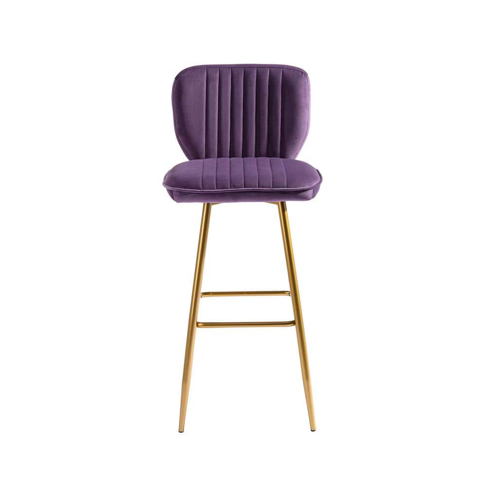 Modern 40.55 in. Purple Wood Bar Stool Bar Height with Low Back and Footrest YYmd-CA-102