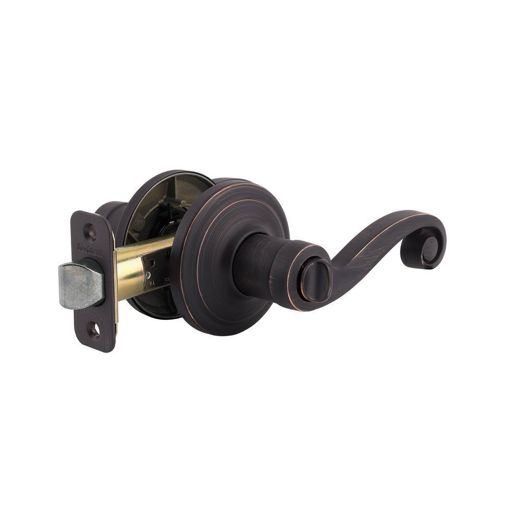 Kwikset Lido Venetian Bronze Privacy BedBath Door Handle with Microban Antimicrobial Technology and Lock 730LL 11P 6AL R