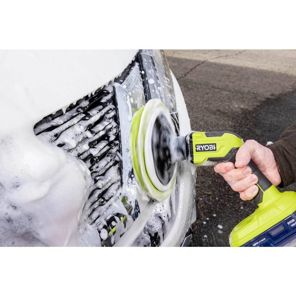 RYOBI ONE+ 18V Cordless Compact Power Scrubber Kit with 2.0 Ah Battery Charger and 6 in. 4-Piece Microfiber Cleaning Kit P4510K-A95MFK2