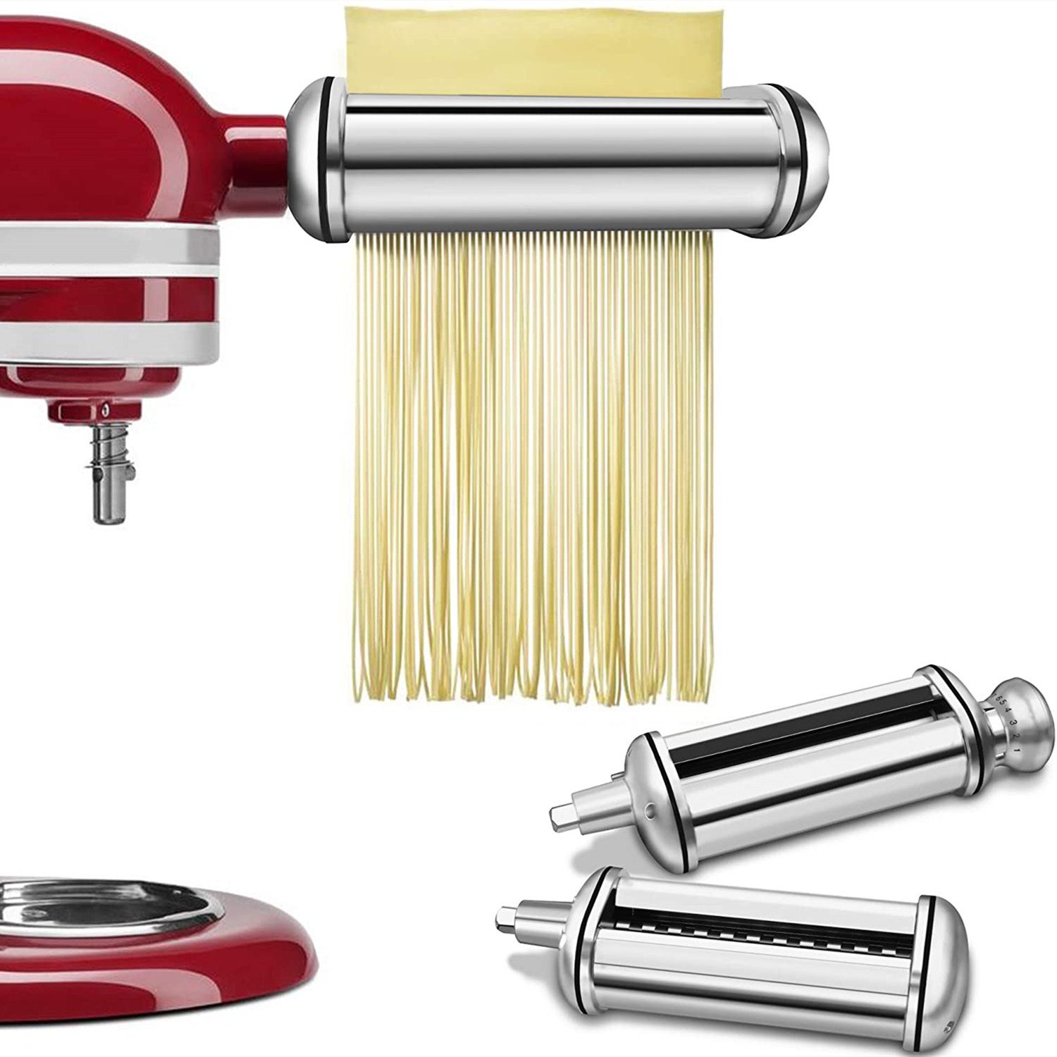 Kenome Pasta Roller Attachments Set for All KitchenAid Stand Mixer， 3-Piece Pasta Cutter Accessories Set