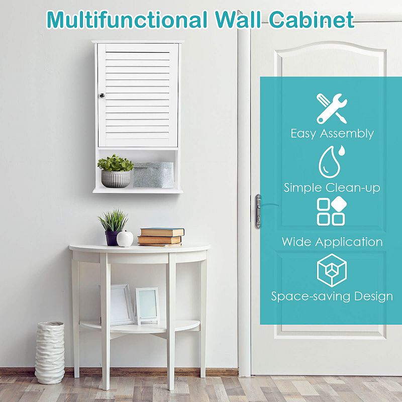 Bathroom Wall Mount Storage Cabinet Single Door with Height Adjustable Shelf