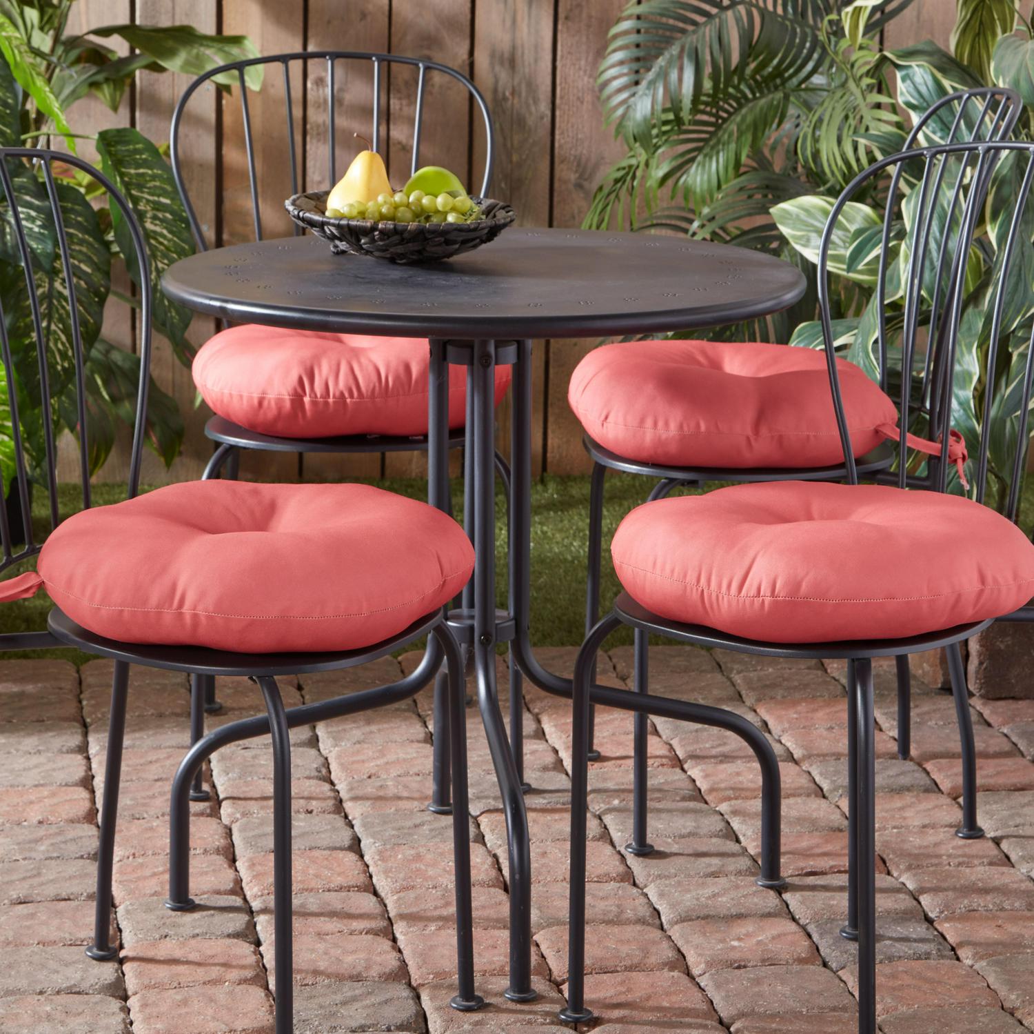 Greendale Home Fashions Solid Coral 15 in. Round Outdoor Bistro Chair Cushion (4-pack)