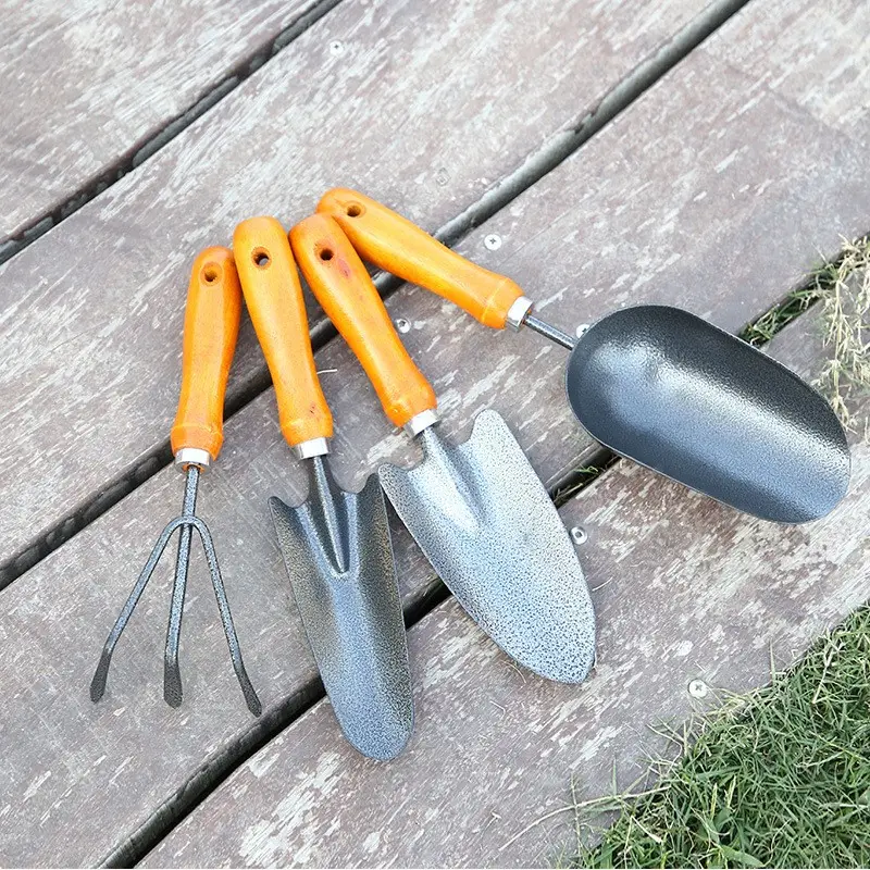 4 Pieces Per Set Heavy Duty Garden Hand Tools Kit with Carbon Steel Head and Wooden Handle