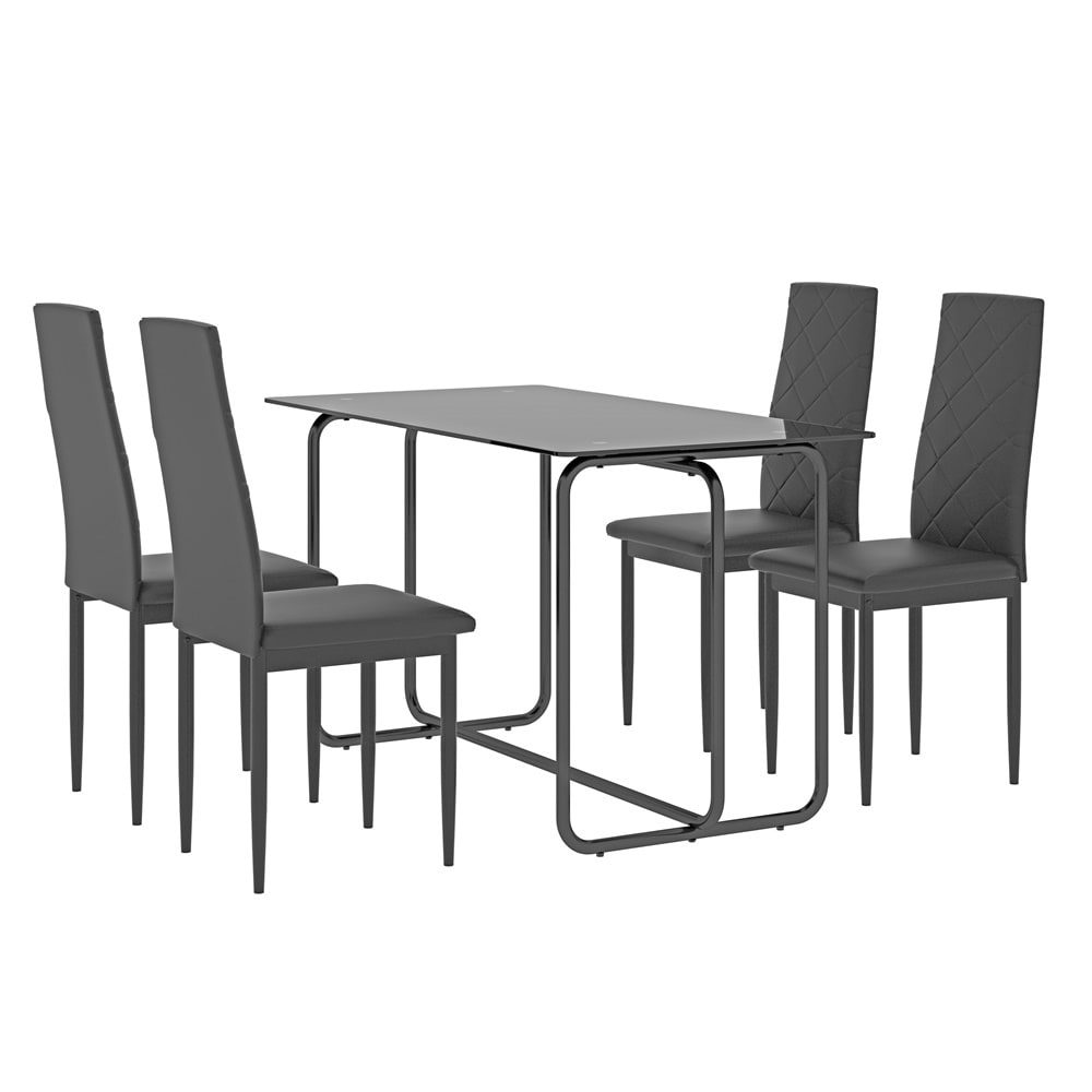 5 piece Dining Table Set with Tempered Glass Top