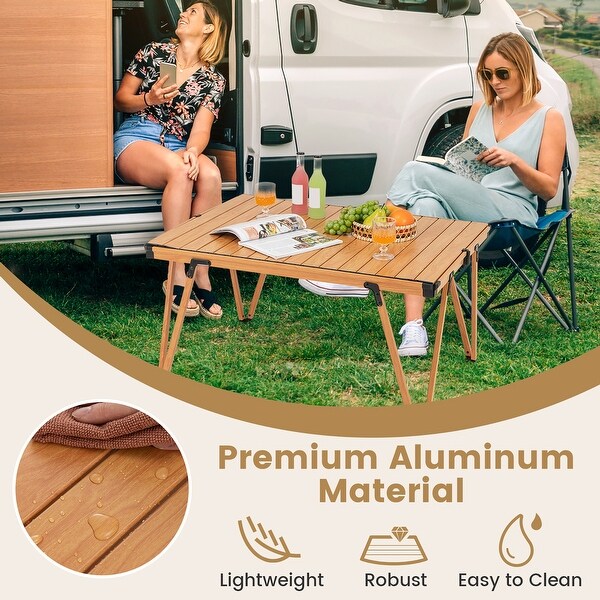 Gymax Folding Camping Table w/ Storage Bag and Waterproof Desktop