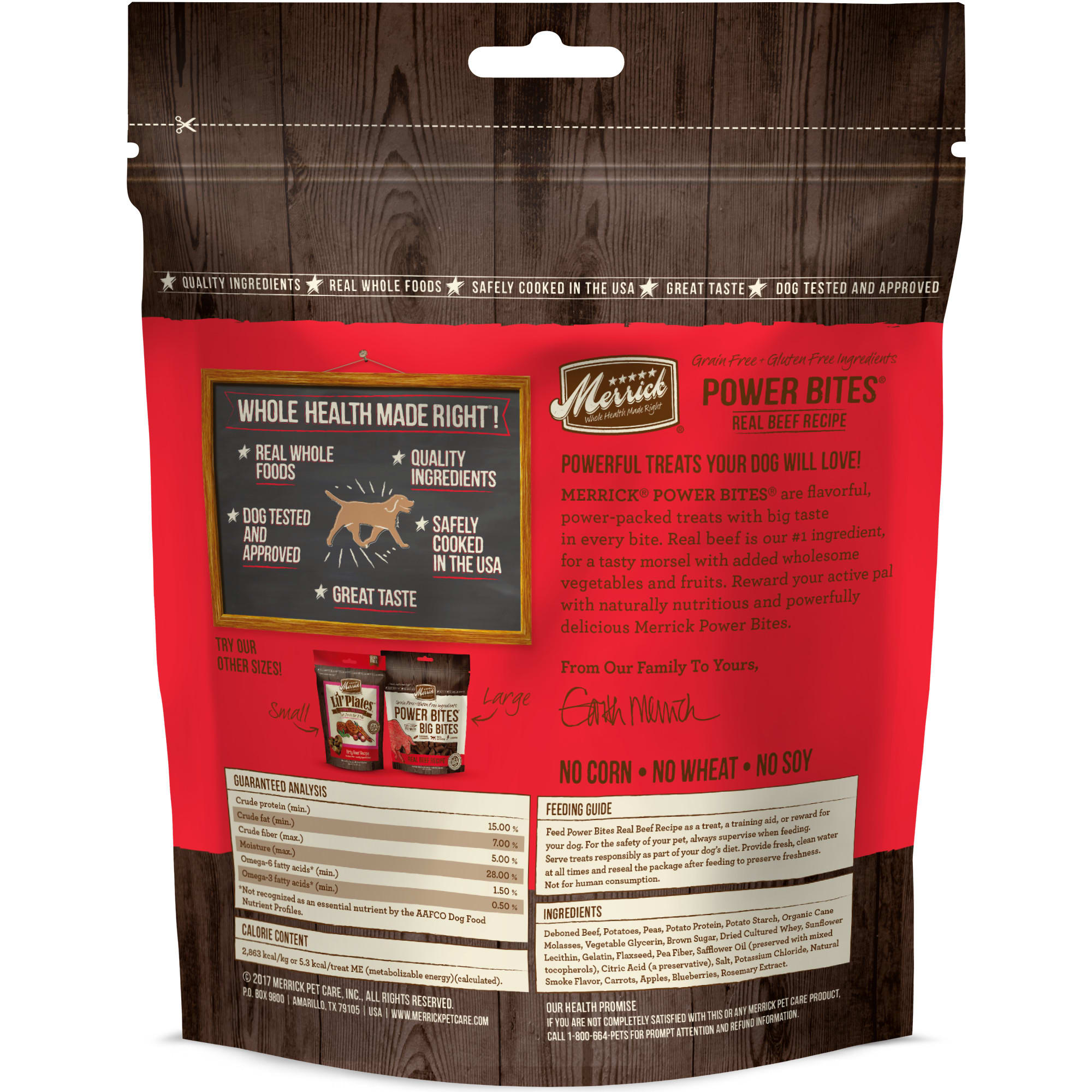 Merrick Power Bites Real Beef Recipe Dog Treats， 6 oz.