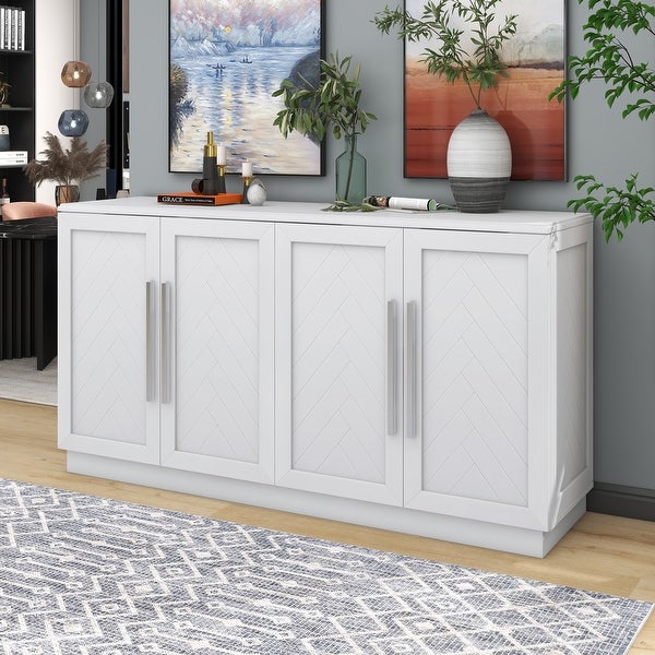 Sideboard Buffet Cabinet with 4 Doors Adjustable Shelves and Silver Handles