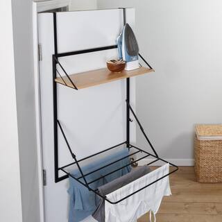 Honey-Can-Do 31 in. H x 24 in. W x 20 in. D Wall Mounted Drying Rack with Shelf in BlackNatural DRY-09784