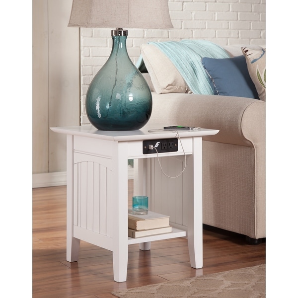 Nantucket Solid Wood End Table with Built-In Charging Station in White