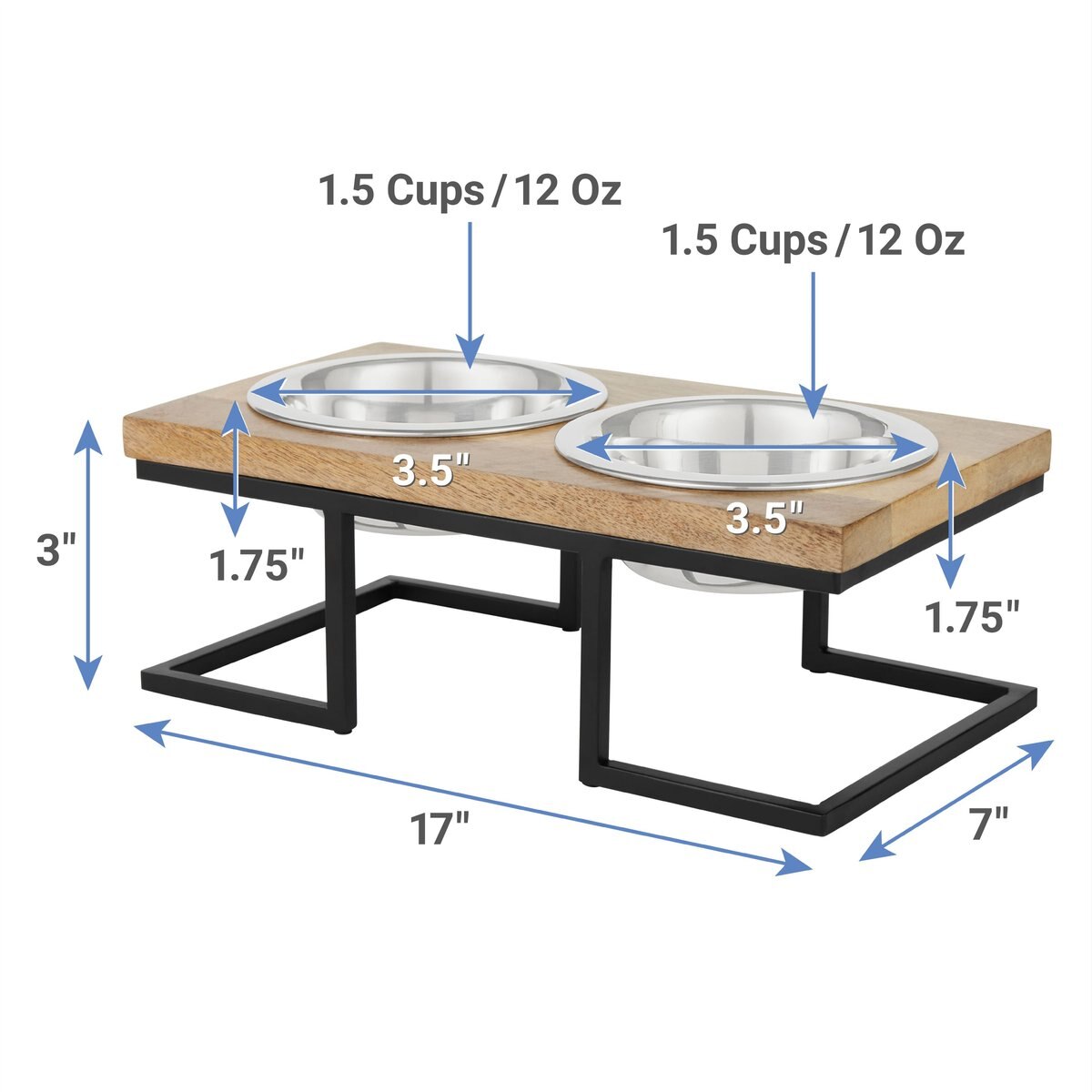 Frisco Premium Wood Elevated Stainless Steel Double Diner Dog and Cat Bowl