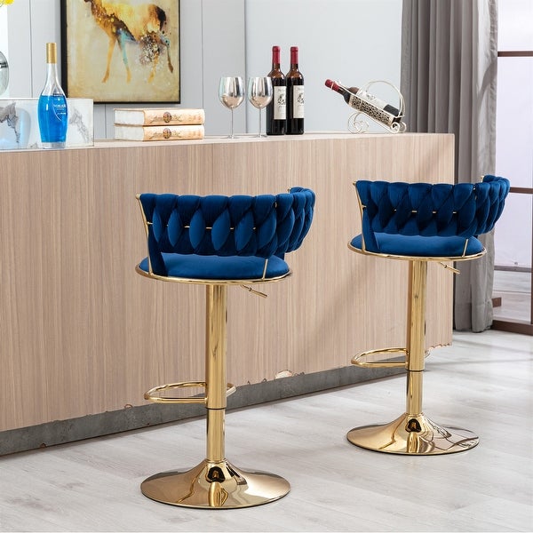 Set of 2 Swivel Height Adjustable Bar Stools with Footrest