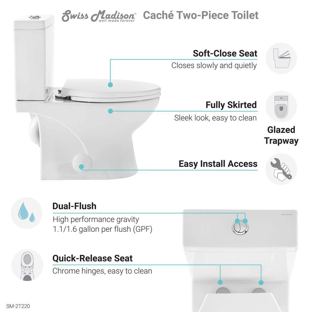 Swiss Madison Cache 2-Piece Elongated Toilet Dual Flush in White SM-2T220