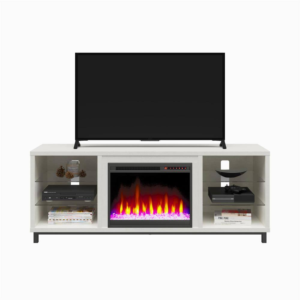 Ameriwood Home Cleavland 64.75 in. Freestanding Electric Fireplace TV Stand in White Plaster HD26751