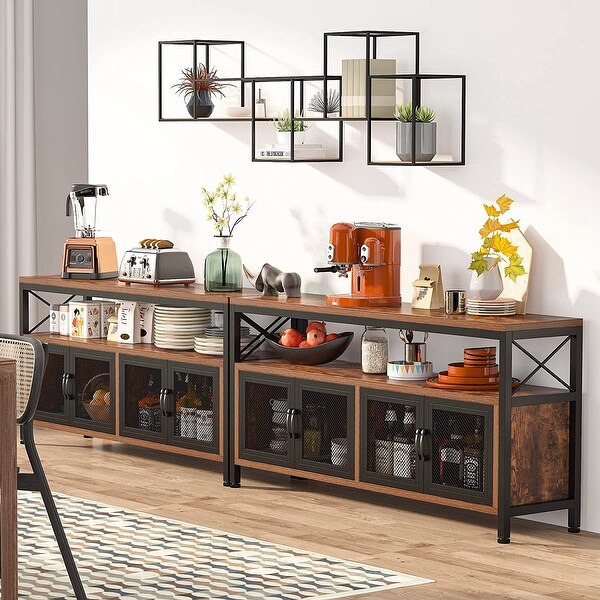 Narrow Long Console Table with Doors， Large 3-Tier Sofa Table - 58.27