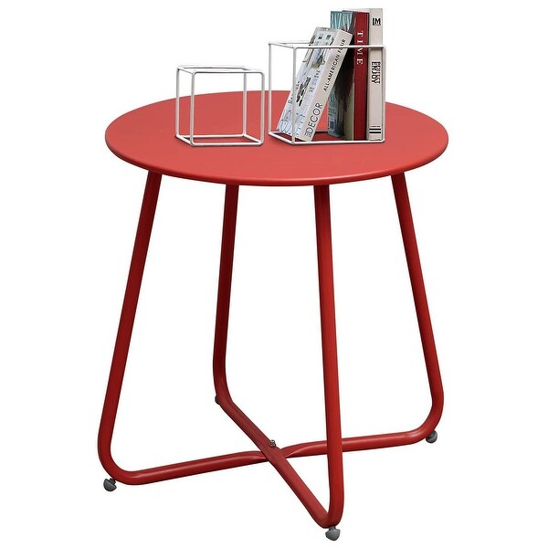 Patio Small Side Table Waterproof Round Metal Steel Portable Outdoor and Indoor End Table for Garden Balcony Yard