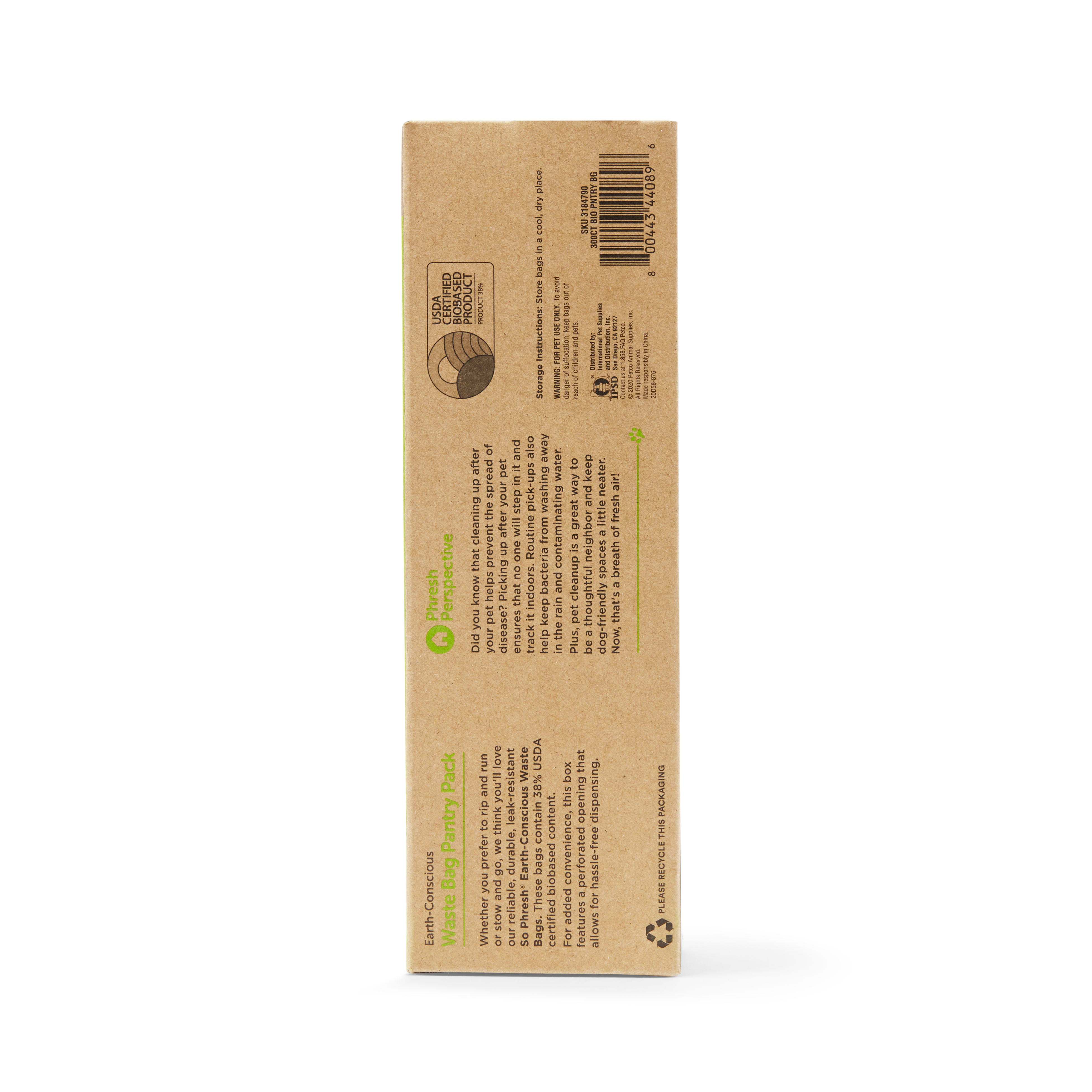 So Phresh Earth-Conscious 38% USDA Certified Biobased Content Pantry Pack Dog Waste Bags， Count of 300