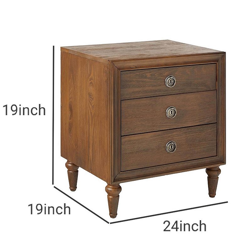 Traditional Style 3 Drawers Wood Nightstand By Inverness， Brown