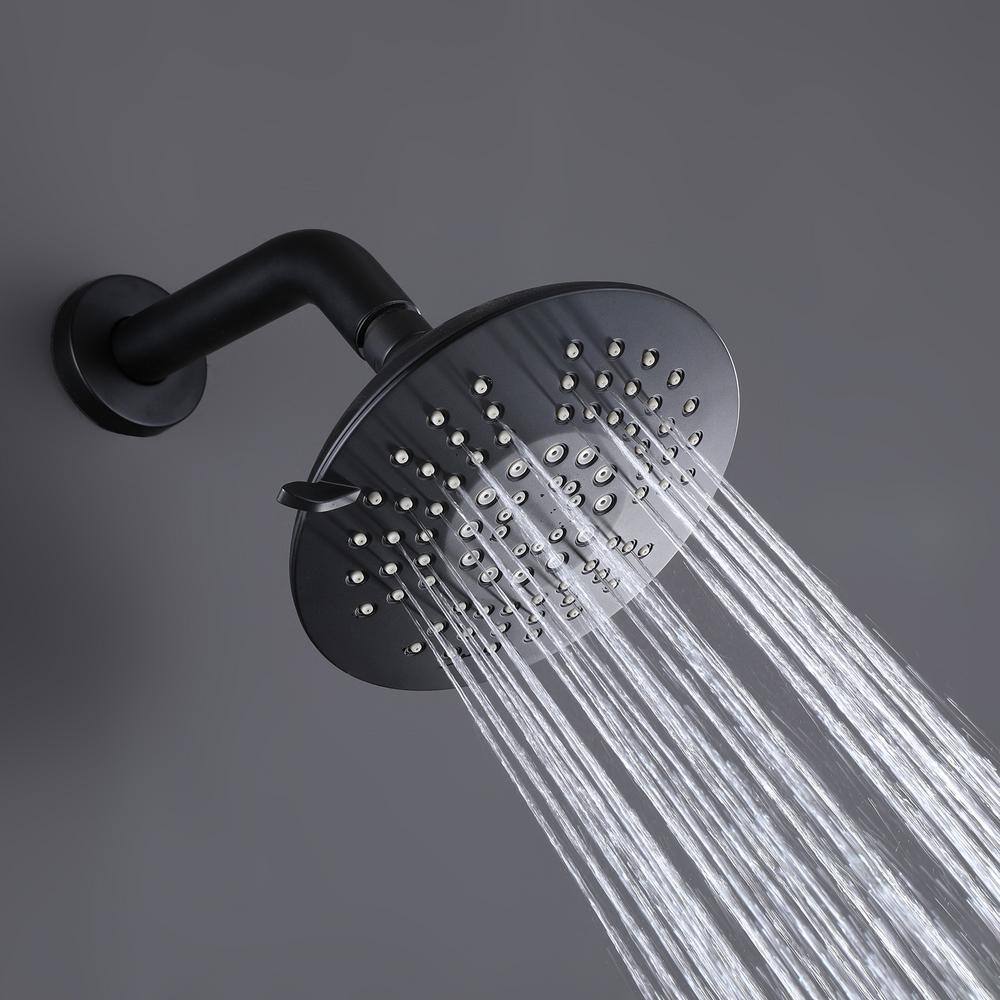 Hlihome 2-Spray Patterns with 1.8 GPM 6 in. Wall Mount Fixed Shower Head with Tub Faucet in Matte Black RBDK-0905-MB